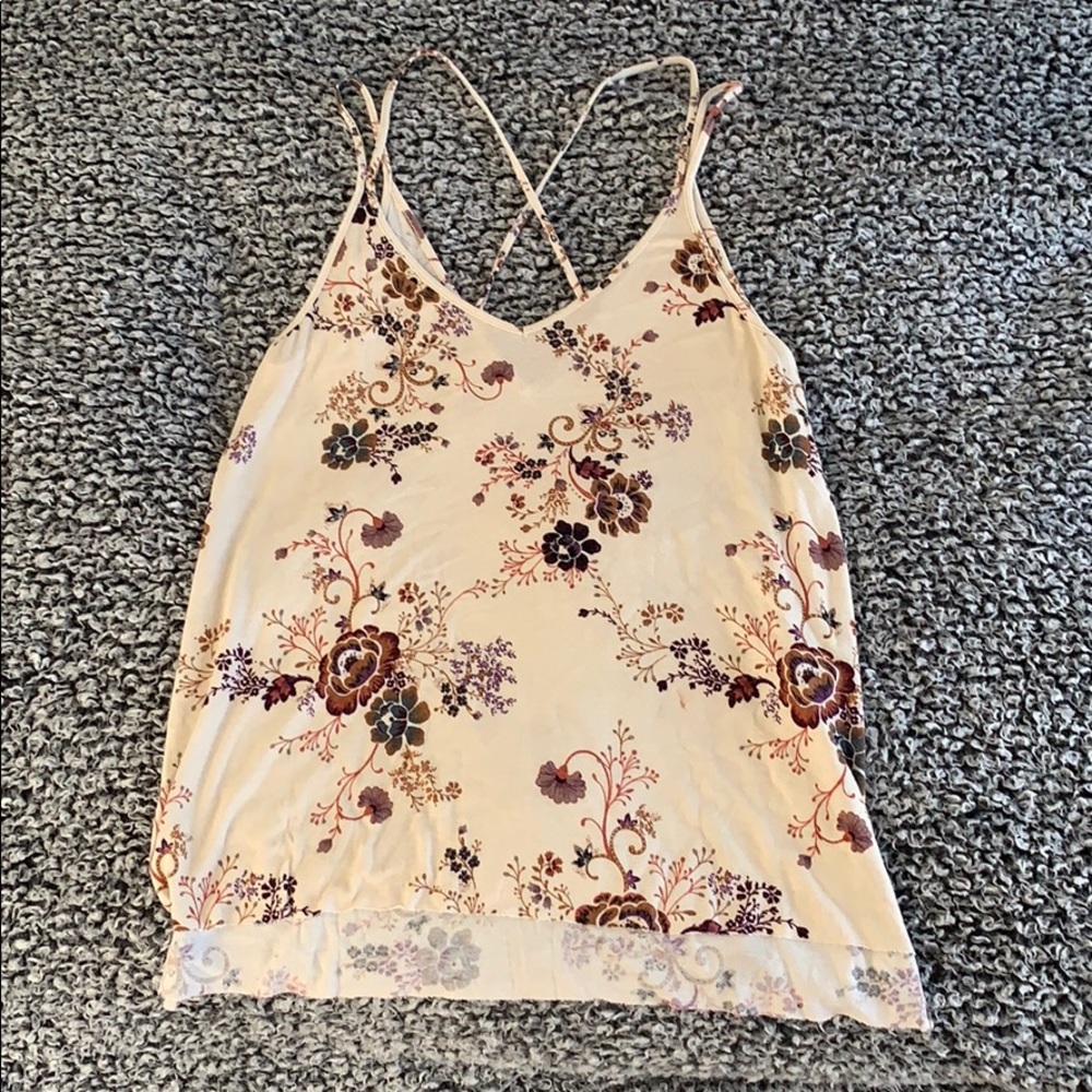 AMERICAN EAGLE cream/floral cross strap tank top